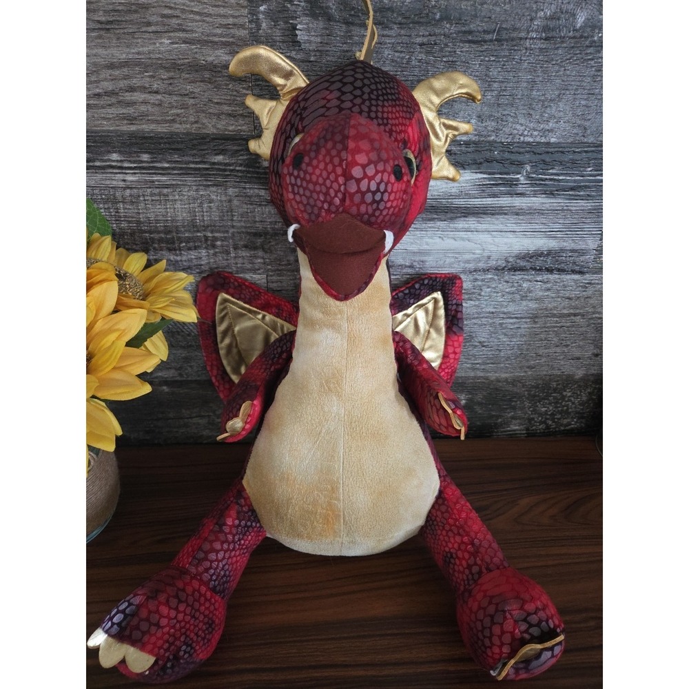 Hug Me Large Stuffed Gold and Red Dragon 18" Roaring and Eyes light up Works!